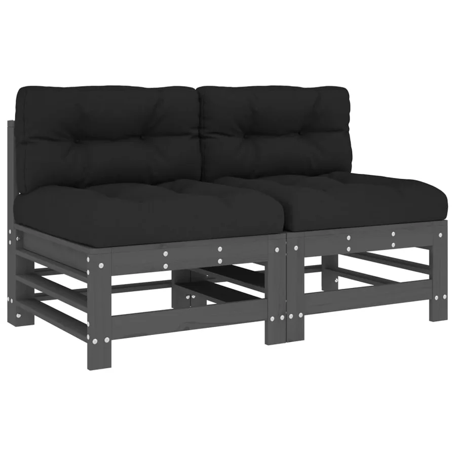 Canapés centraux avec coussins 2 pcs gris bois de pin massif - 2