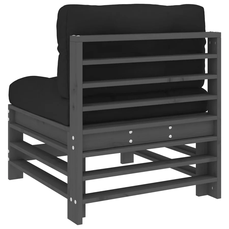 Canapés centraux avec coussins 2 pcs gris bois de pin massif - 6