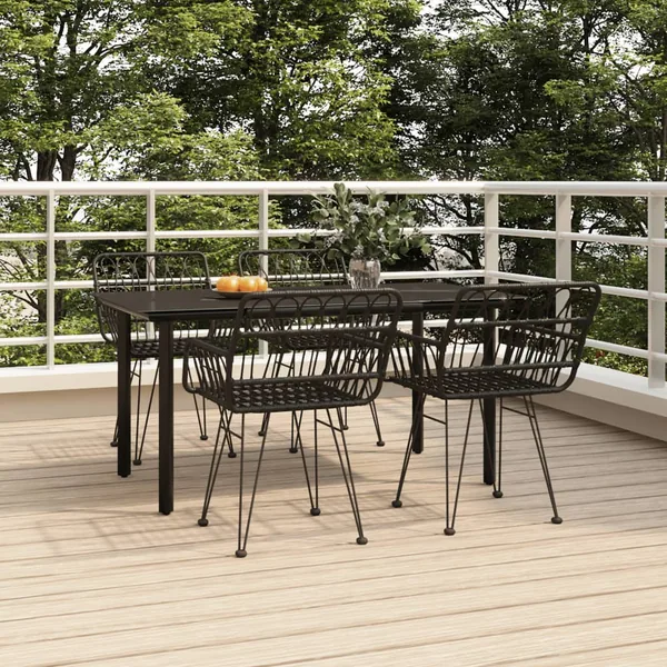Ensemble à manger de jardin 5 pcs Noir Résine tressée