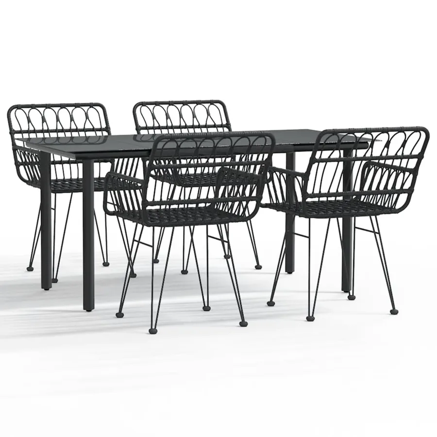 Ensemble à manger de jardin 5 pcs Noir Résine tressée - 2
