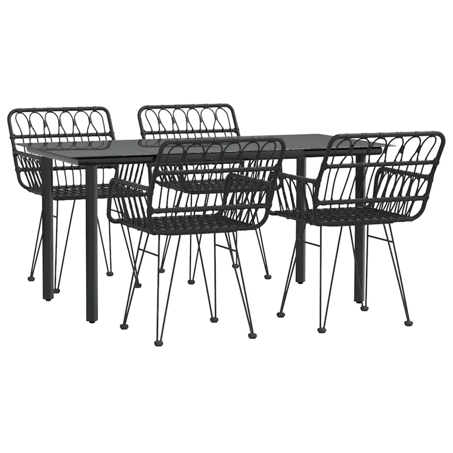 Ensemble à manger de jardin 5 pcs Noir Résine tressée - 3