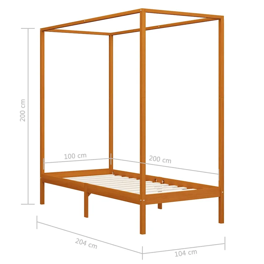 Cadre de lit à baldaquin sans matelas bois massif 100x200 cm - 7