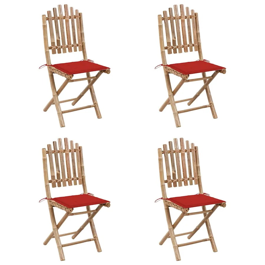 Mobilier à dîner d'extérieur pliable 5 pcs avec coussins bambou - 2