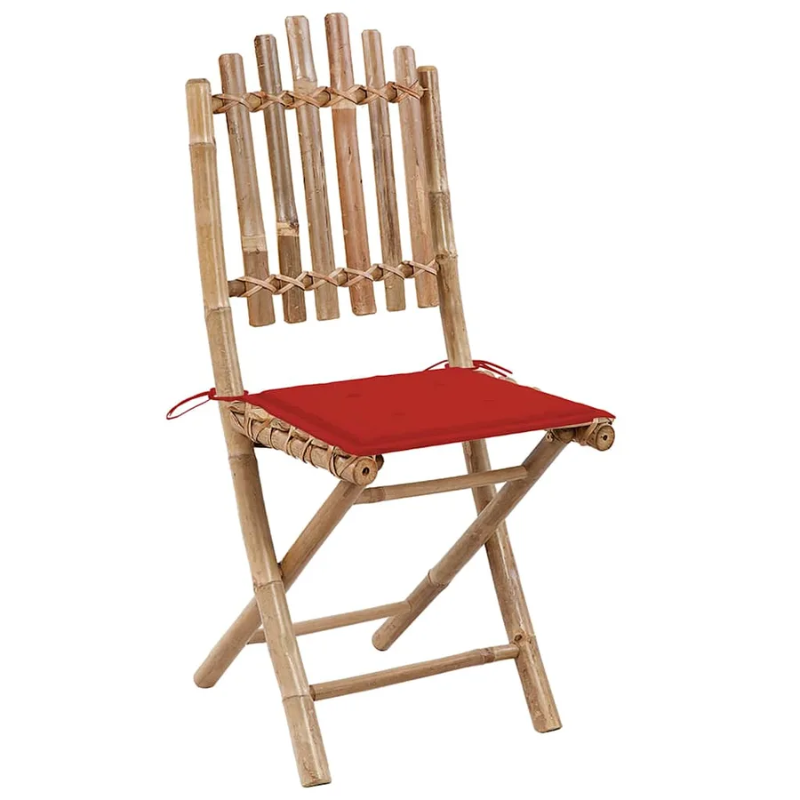 Mobilier à dîner d'extérieur pliable 5 pcs avec coussins bambou - 3