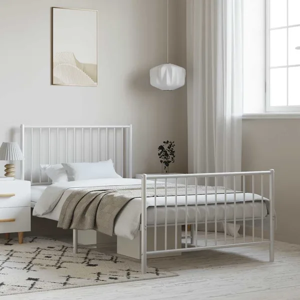 Cadre de lit métal sans matelas et pied de lit blanc 100x200 cm