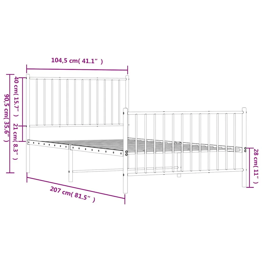 Cadre de lit métal sans matelas et pied de lit blanc 100x200 cm - 10