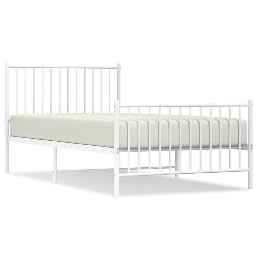 Cadre de lit métal sans matelas et pied de lit blanc 100x200 cm - 2