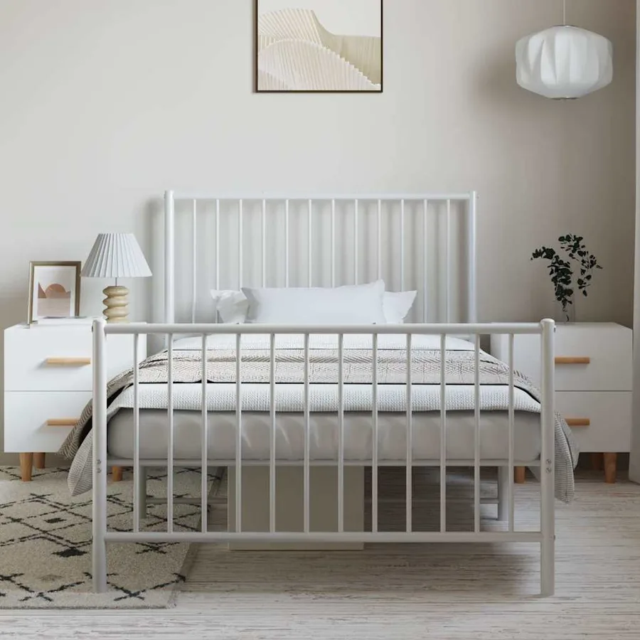 Cadre de lit métal sans matelas et pied de lit blanc 100x200 cm - 3