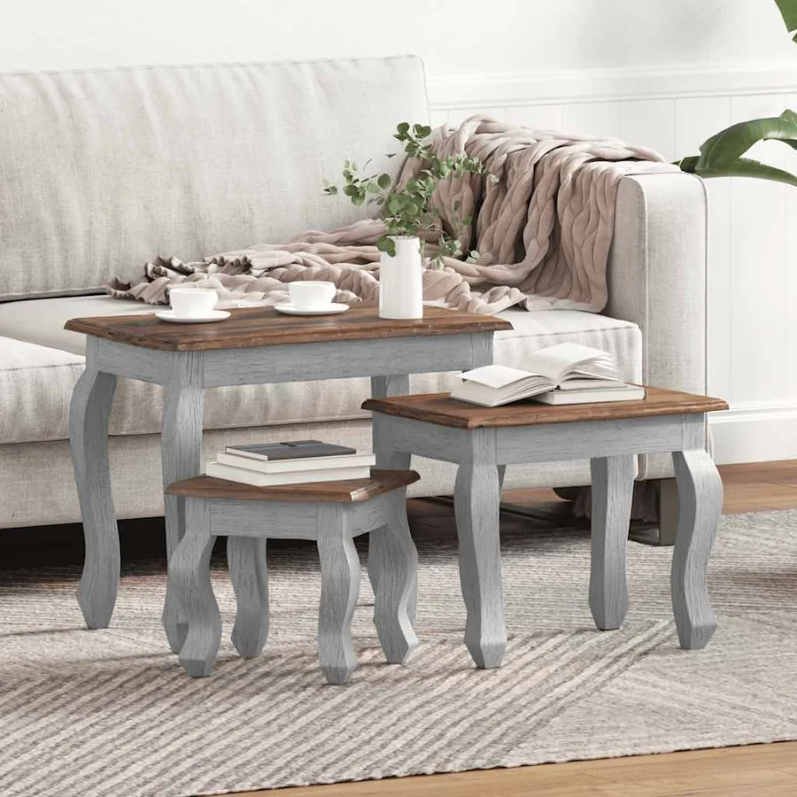 Ensemble de tables gigognes 3 pcs bois d'acajou massif