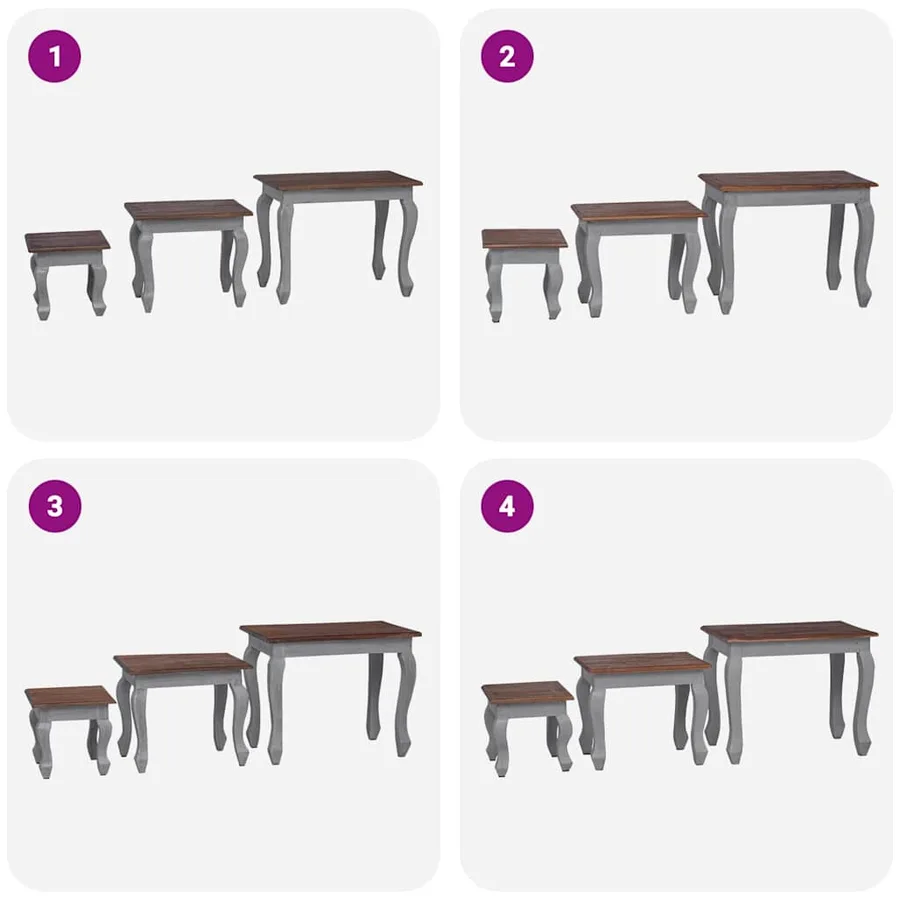 Ensemble de tables gigognes 3 pcs bois d'acajou massif - 11