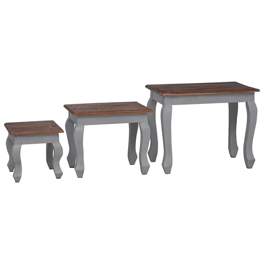 Ensemble de tables gigognes 3 pcs bois d'acajou massif - 2