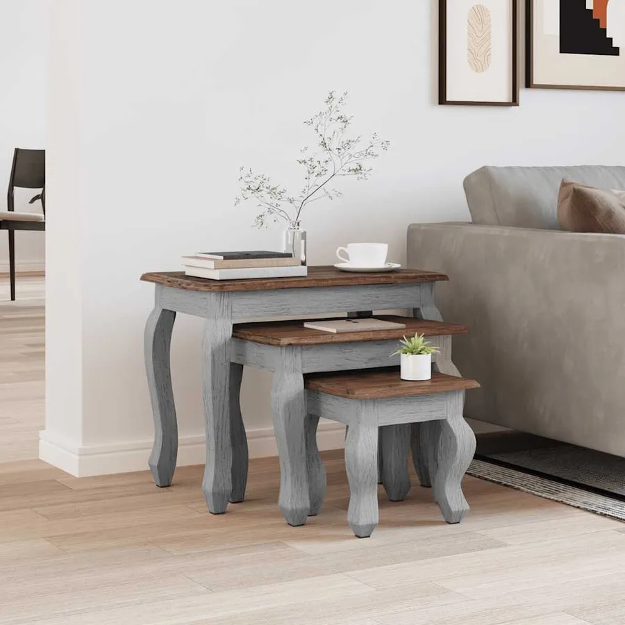 Ensemble de tables gigognes 3 pcs bois d'acajou massif - 3