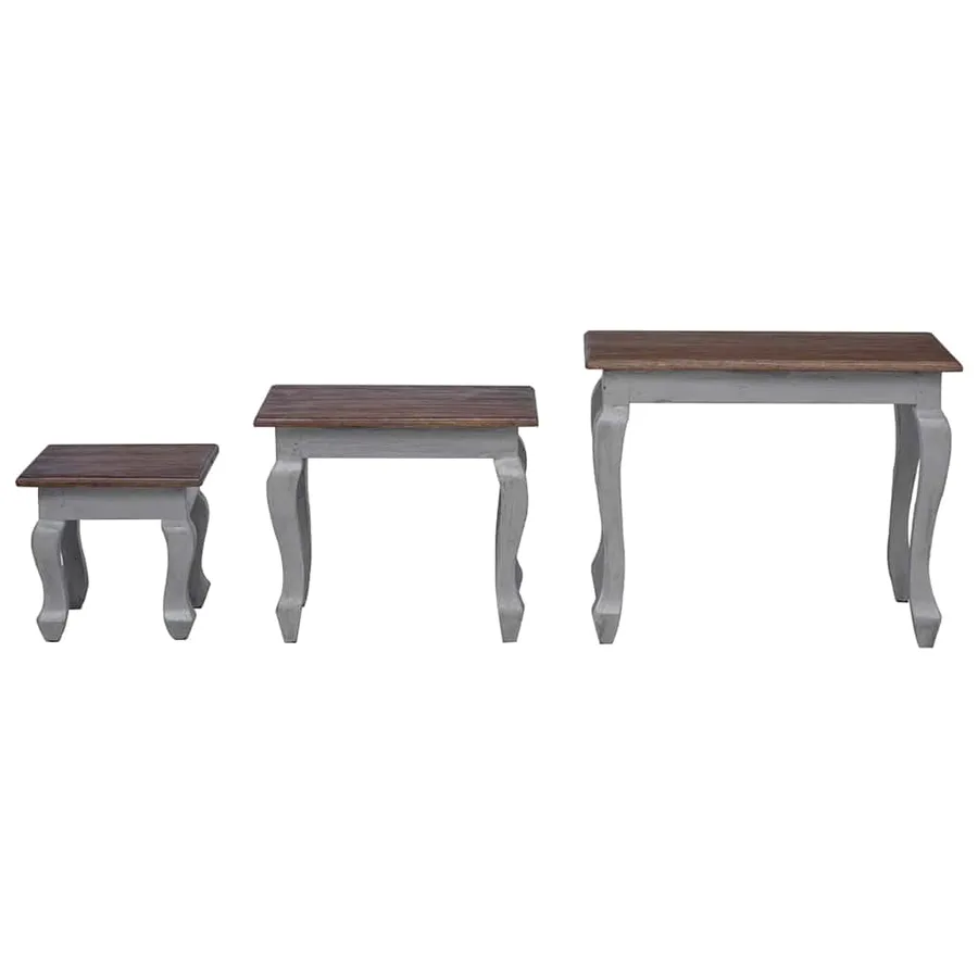 Ensemble de tables gigognes 3 pcs bois d'acajou massif - 8