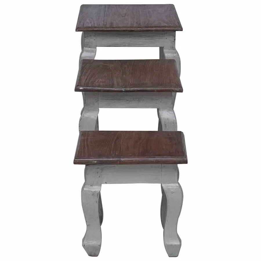 Ensemble de tables gigognes 3 pcs bois d'acajou massif - 9