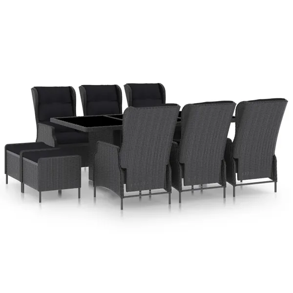 Ensemble à manger d'extérieur 9 pcs et coussins résine tressée