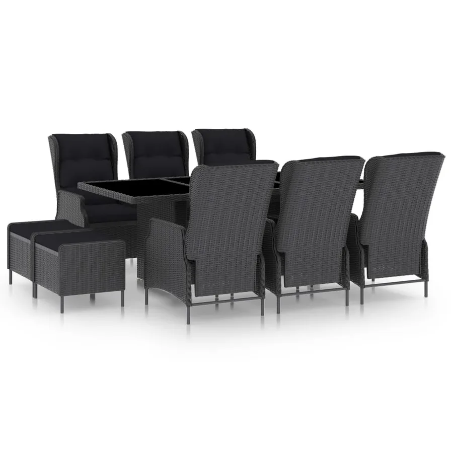Ensemble à manger d'extérieur 9 pcs et coussins résine tressée