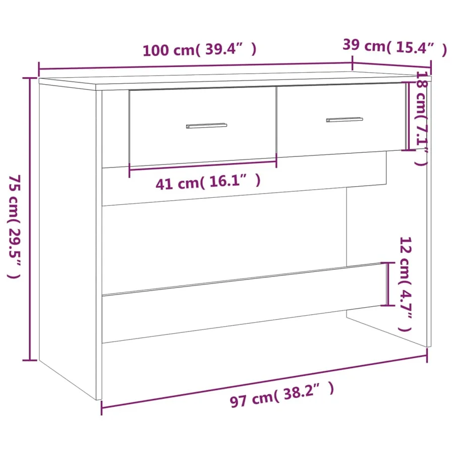 Table console Sonoma gris 100x39x75 cm Bois d'ingénierie - 10