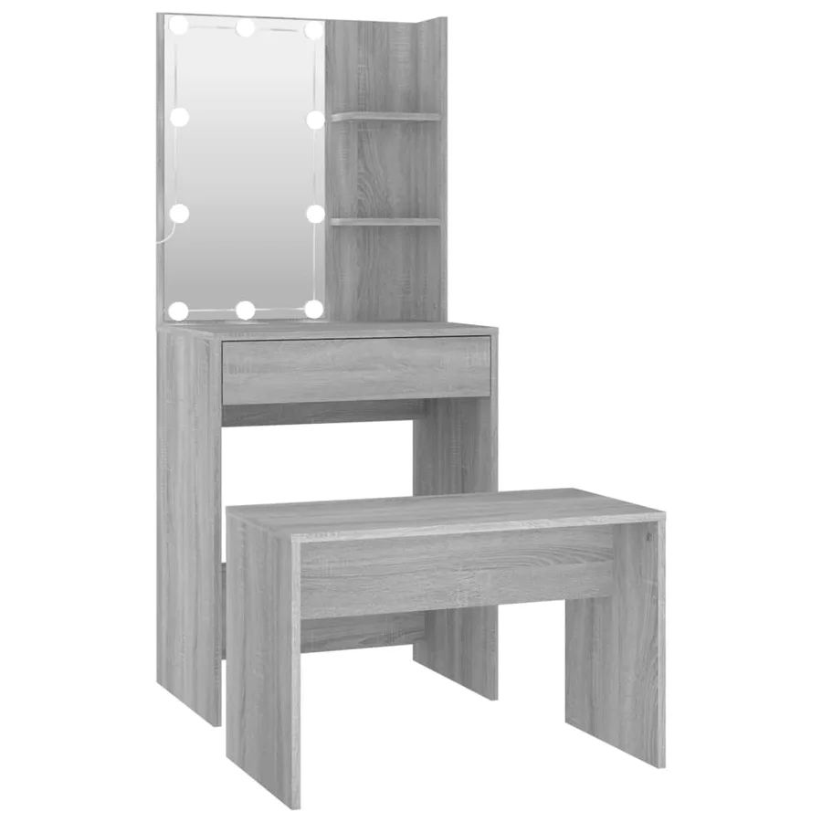 Ensemble de coiffeuse avec LED Sonoma gris Bois d'ingénierie - 2