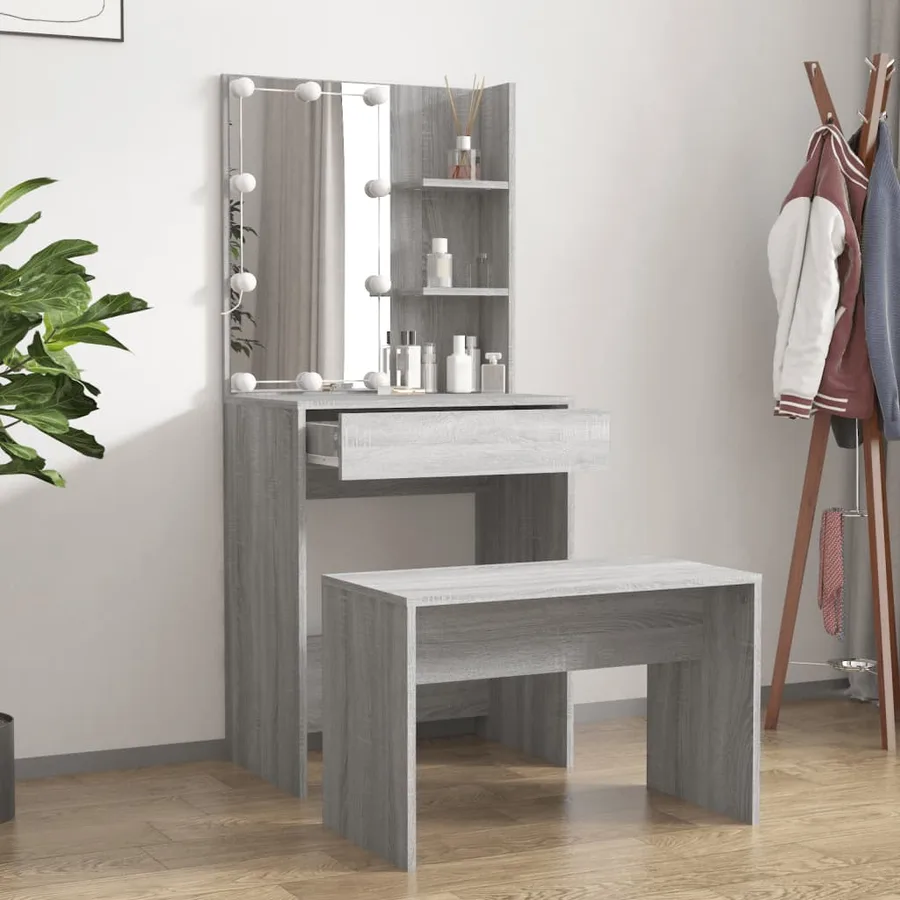 Ensemble de coiffeuse avec LED Sonoma gris Bois d'ingénierie - 3