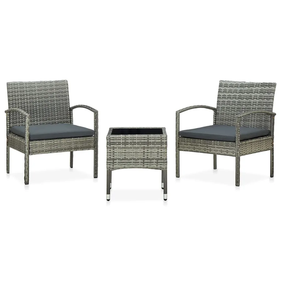 Ensemble de bistro 3 pcs avec coussins Résine tressée Gris