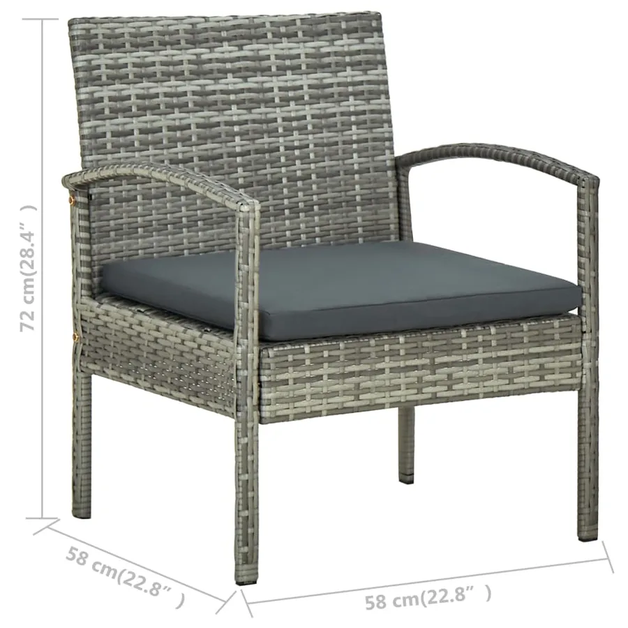 Ensemble de bistro 3 pcs avec coussins Résine tressée Gris - 7