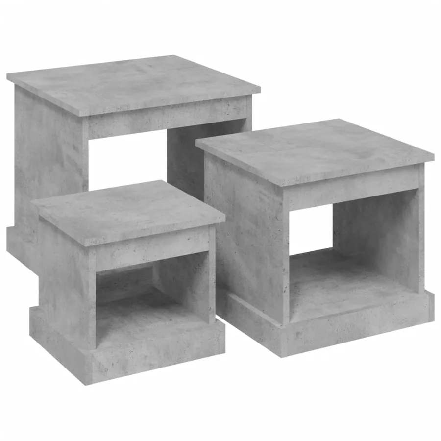 Tables basses 3 pcs gris béton bois d'ingénierie - 2