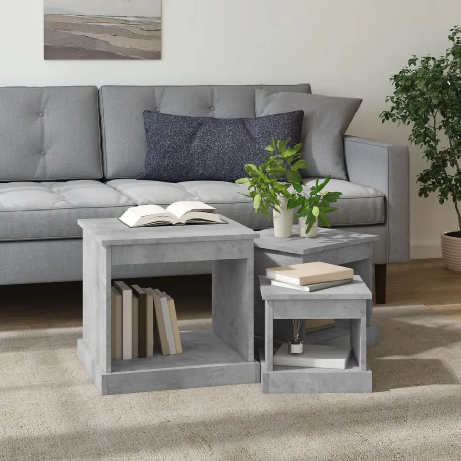 Tables basses 3 pcs gris béton bois d'ingénierie - 3