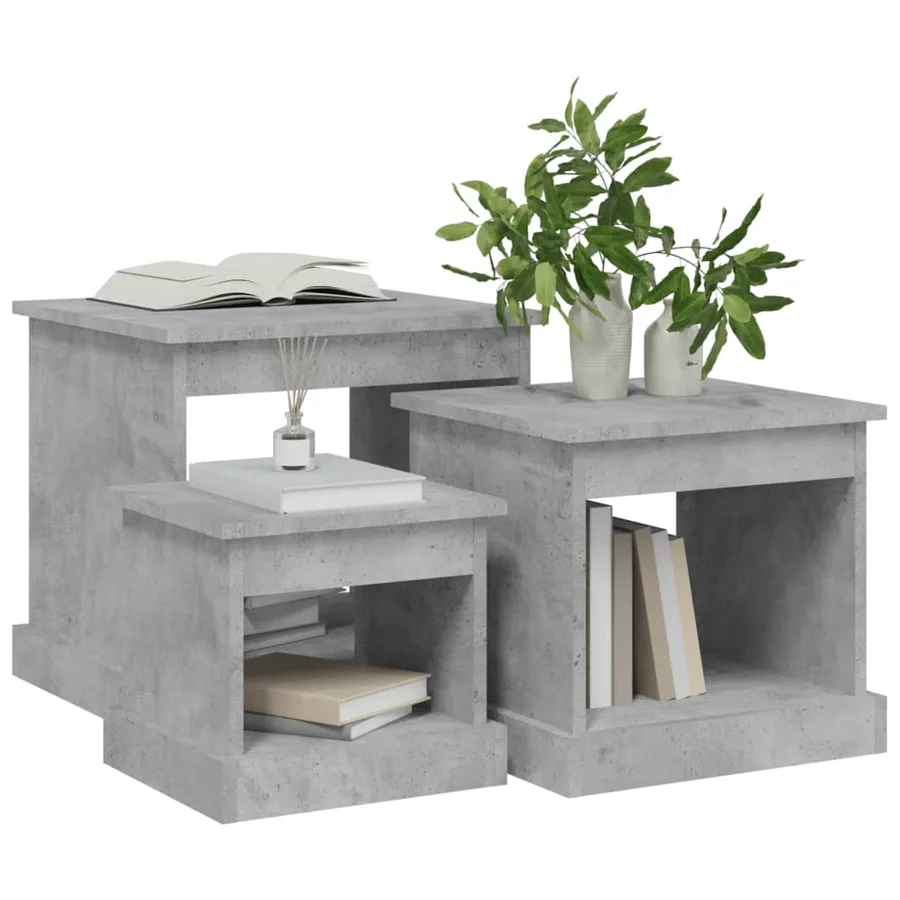 Tables basses 3 pcs gris béton bois d'ingénierie - 4