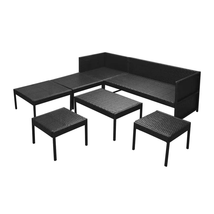 Salon de jardin 6 pcs avec coussins résine tressée noir - 5