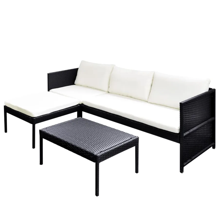 Salon de jardin 3 pcs avec coussins Résine tressée Noir - 2
