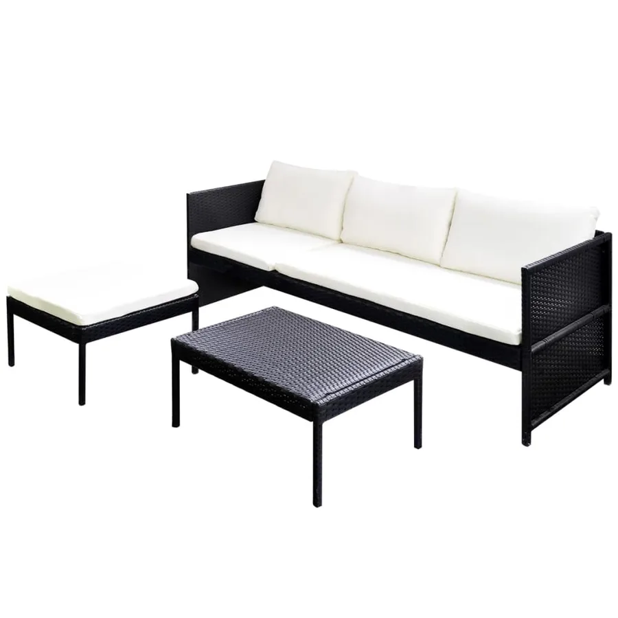 Salon de jardin 3 pcs avec coussins Résine tressée Noir - 3