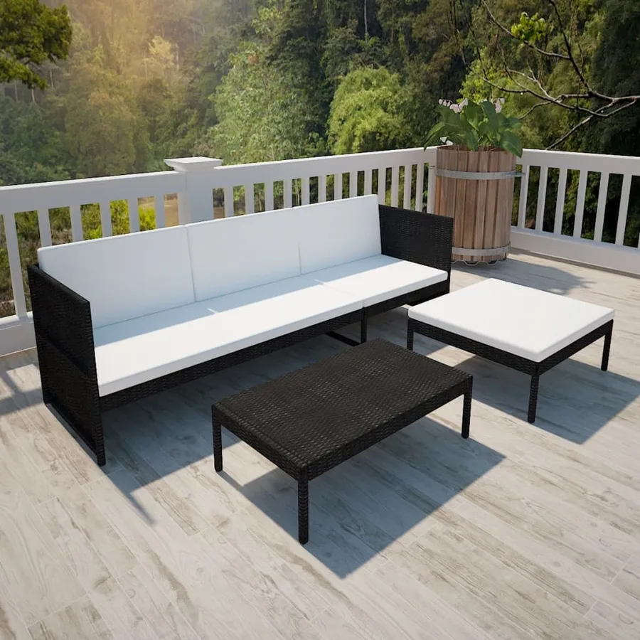 Salon de jardin 3 pcs avec coussins Résine tressée Noir - 6