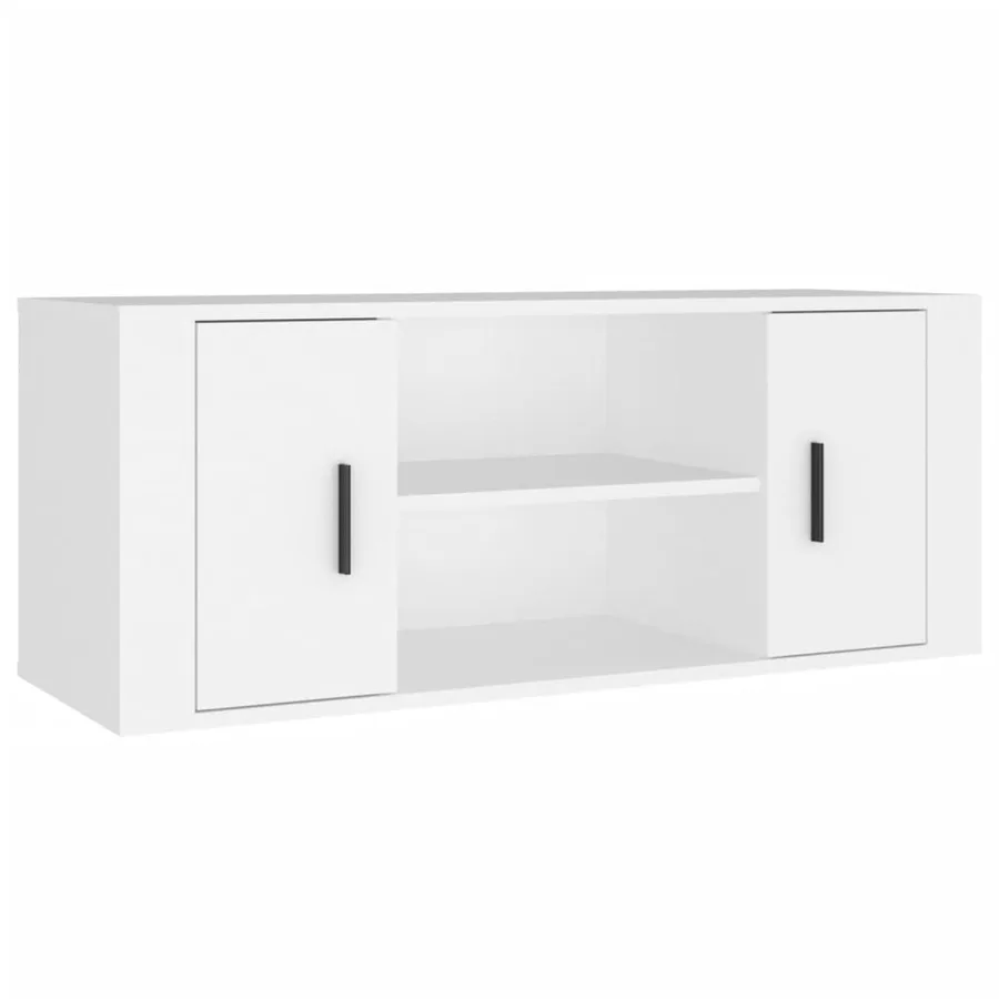 Meuble TV Blanc 100x35x40 cm Bois d'ingénierie - 2