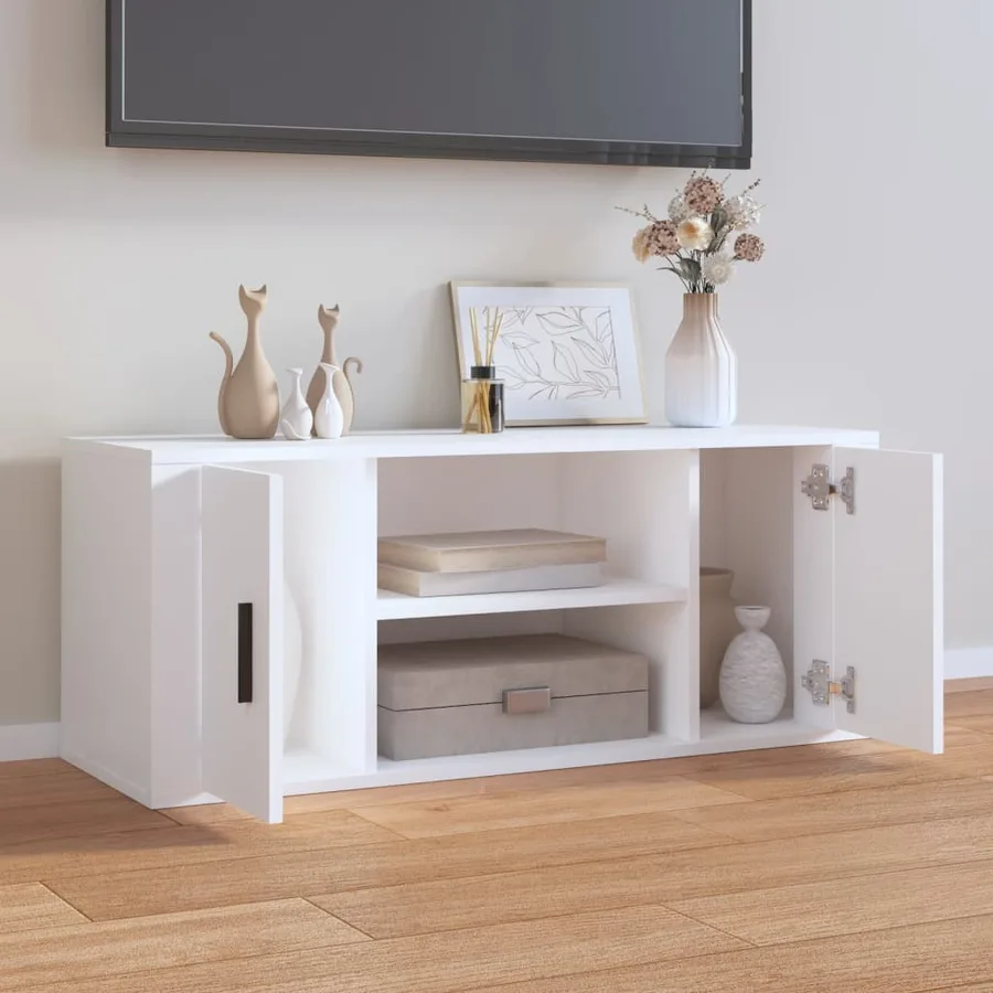 Meuble TV Blanc 100x35x40 cm Bois d'ingénierie - 3