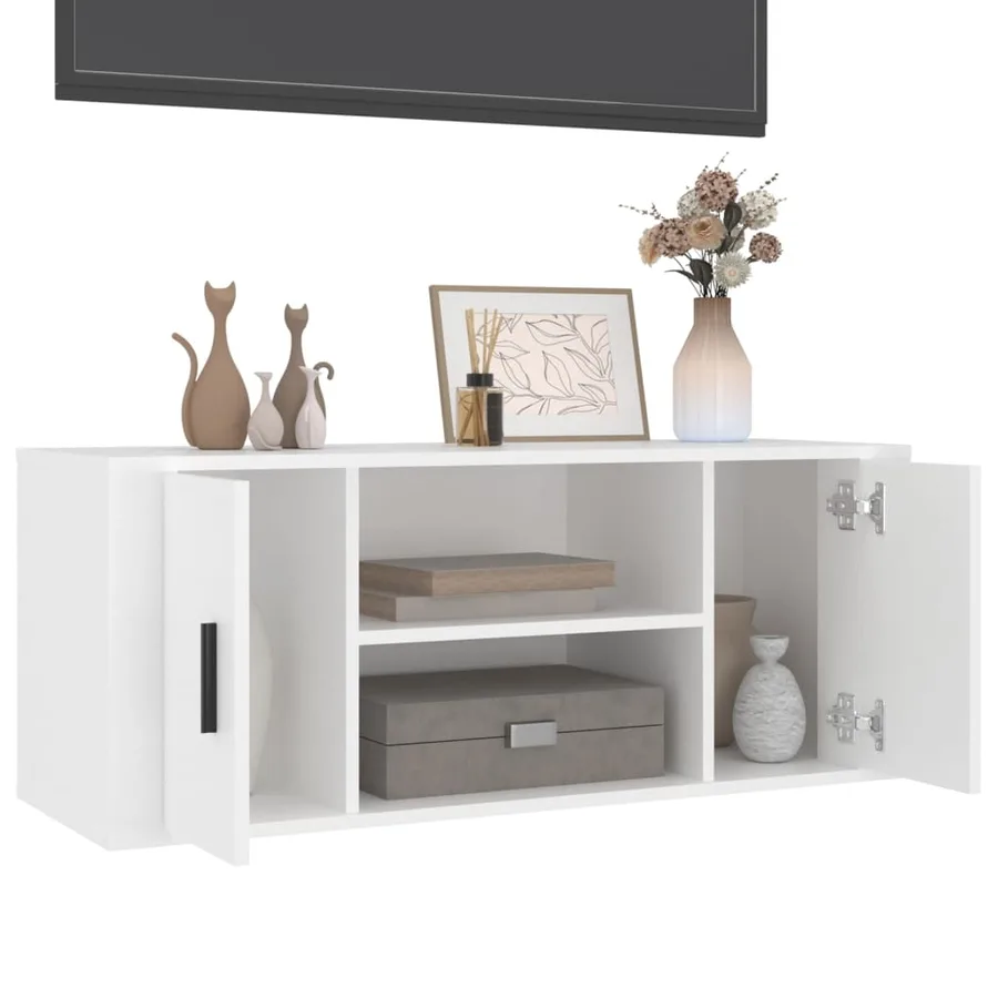 Meuble TV Blanc 100x35x40 cm Bois d'ingénierie - 4