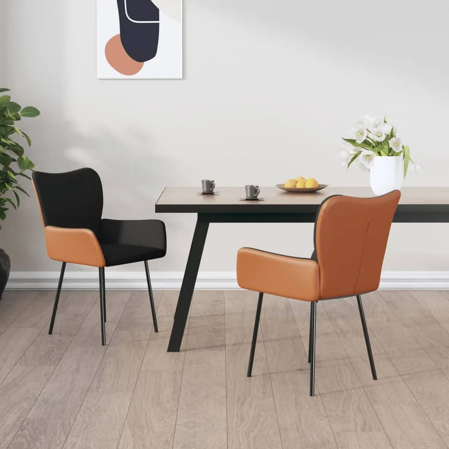 Chaises à manger lot de 2 noir tissu et similicuir