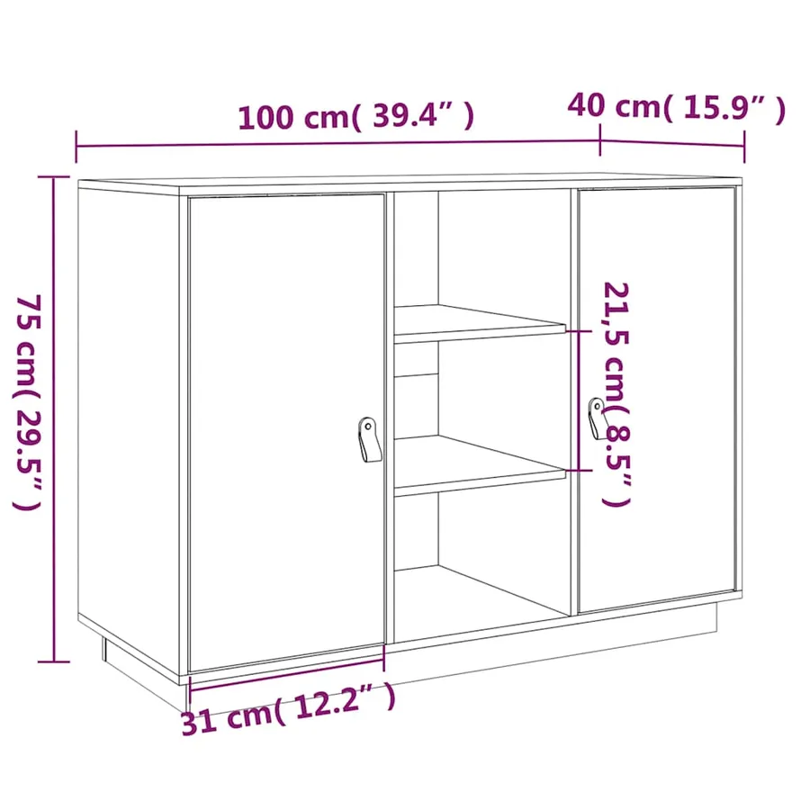 Buffet Gris 100x40x75 cm Bois massif de pin - 10