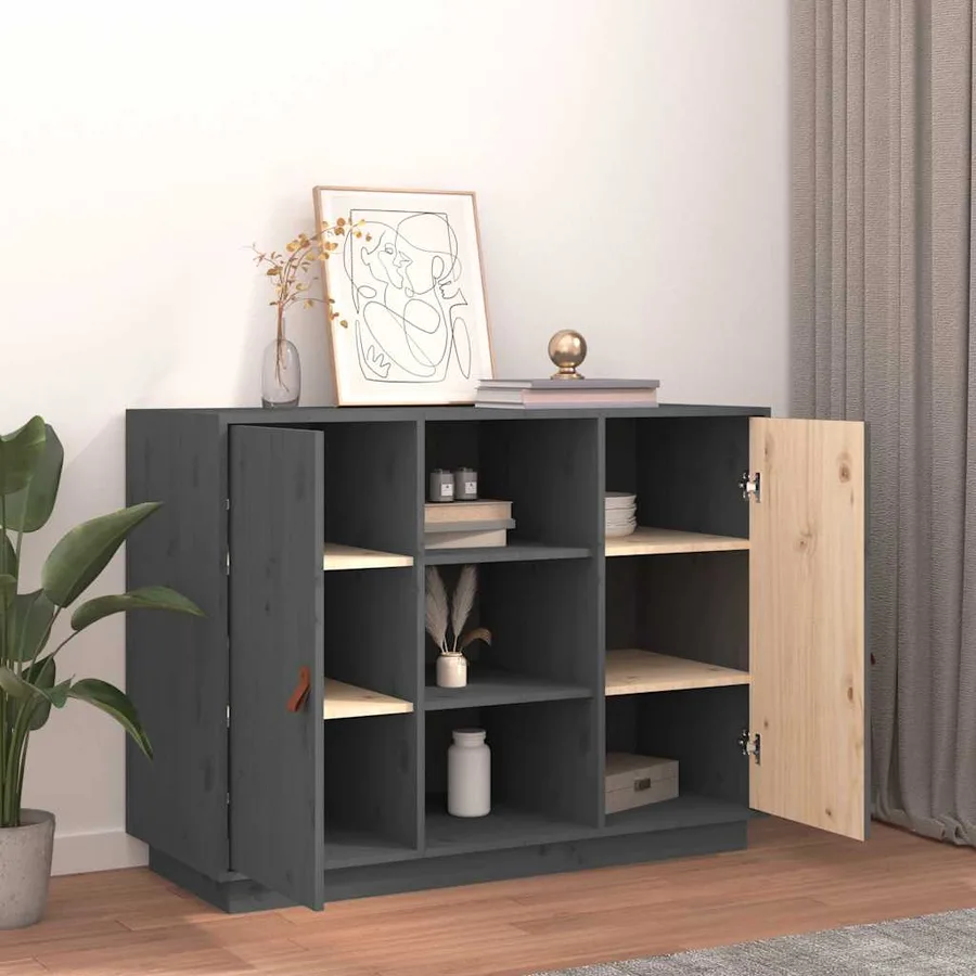 Buffet Gris 100x40x75 cm Bois massif de pin - 6