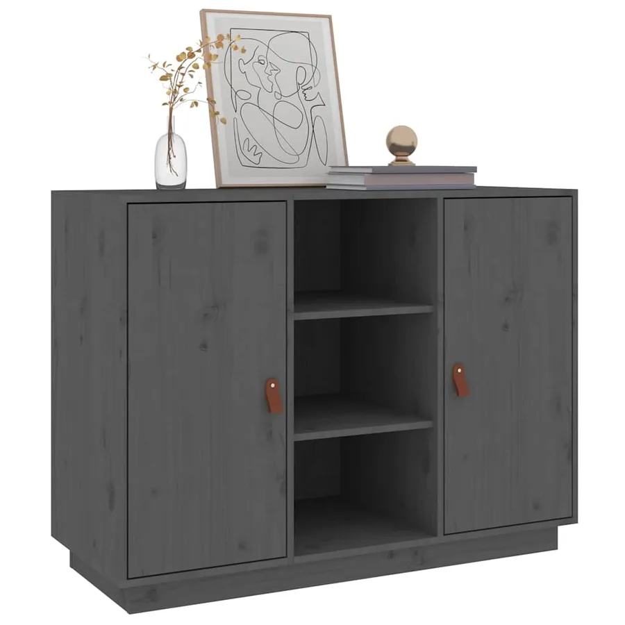 Buffet Gris 100x40x75 cm Bois massif de pin - 7
