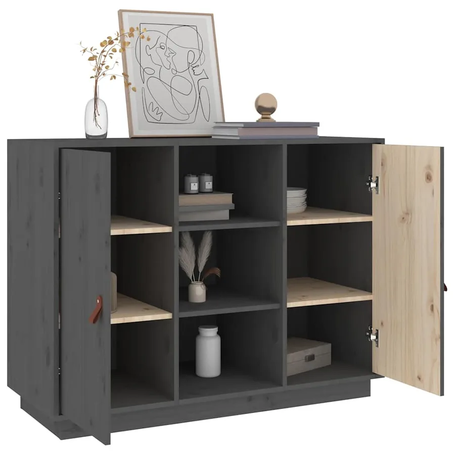 Buffet Gris 100x40x75 cm Bois massif de pin - 8
