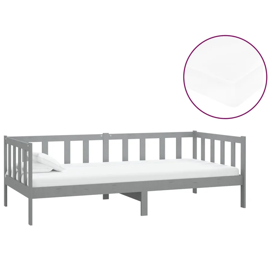Lit de repos avec matelas 90x200 cm Gris Bois de pin massif - 2