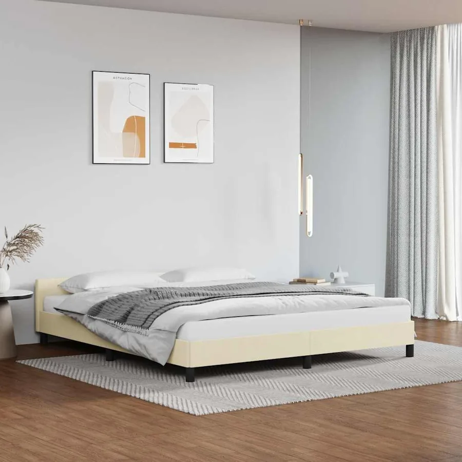 Cadre de lit avec tête de lit sans matelas crème 160x200 cm