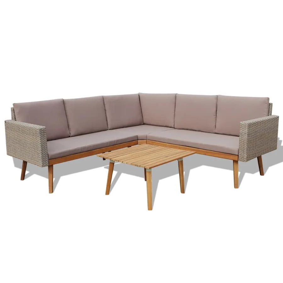 Salon de jardin 4 pcs avec coussins Résine tressée Gris - 2