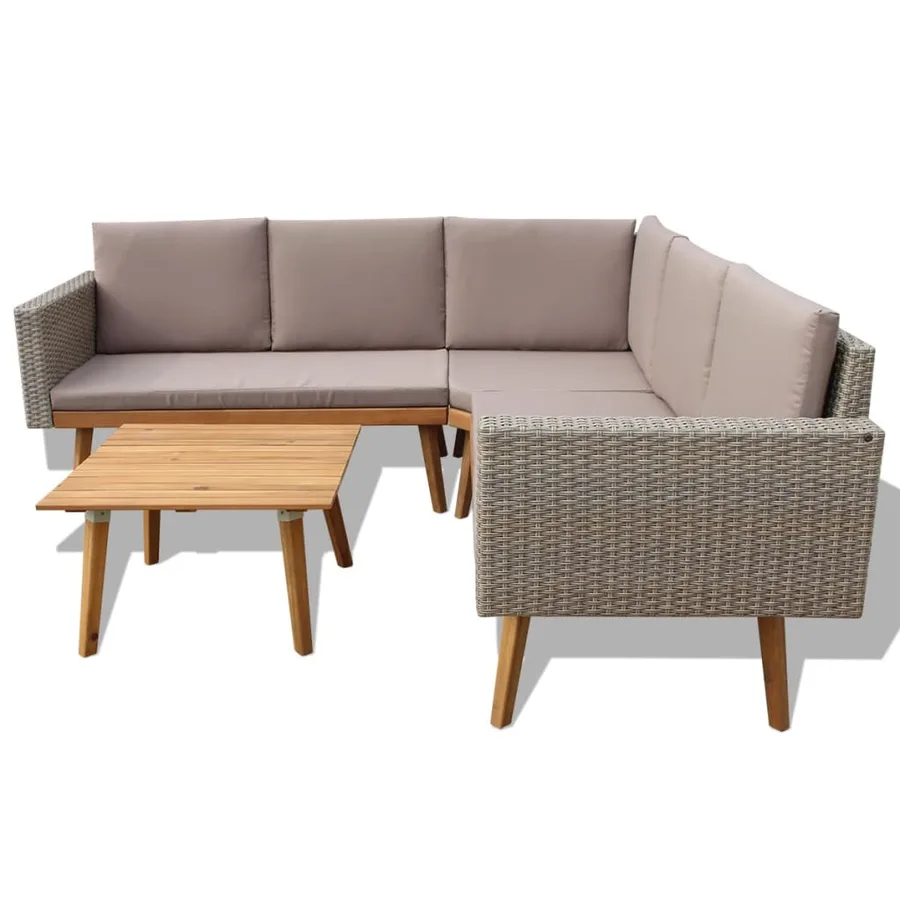 Salon de jardin 4 pcs avec coussins Résine tressée Gris - 3