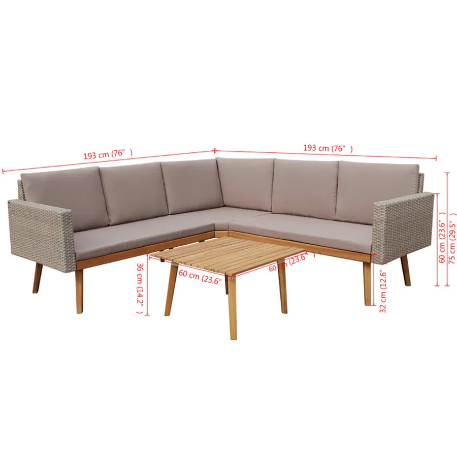 Salon de jardin 4 pcs avec coussins Résine tressée Gris - 8