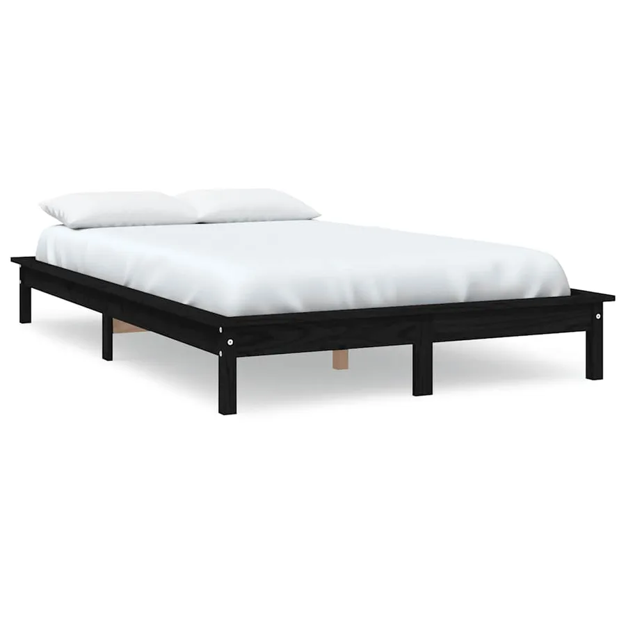 Cadre de lit sans matelas noir bois massif - 2