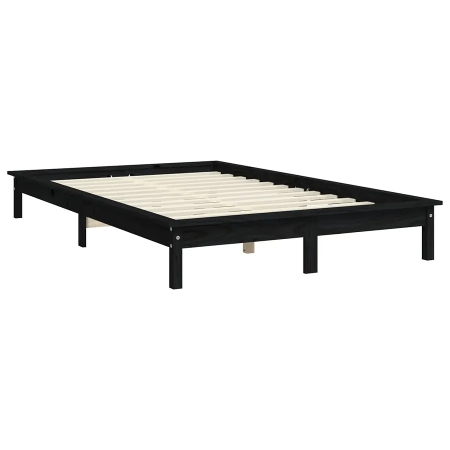 Cadre de lit sans matelas noir bois massif - 4