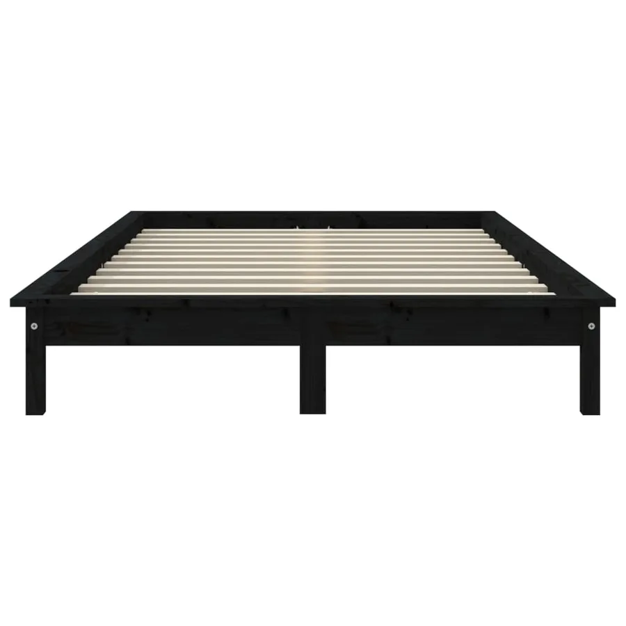 Cadre de lit sans matelas noir bois massif - 5