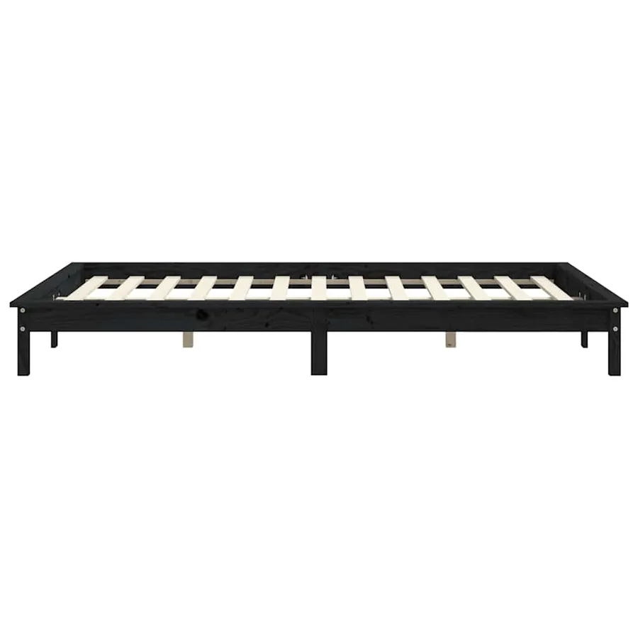 Cadre de lit sans matelas noir bois massif - 6