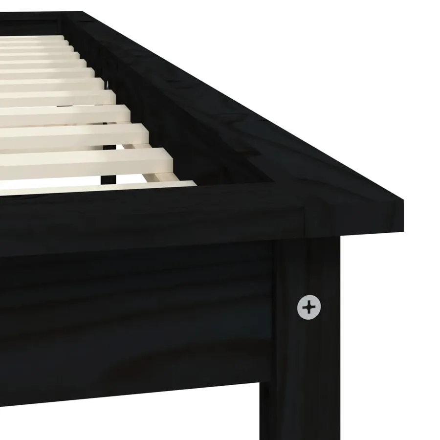 Cadre de lit sans matelas noir bois massif - 7